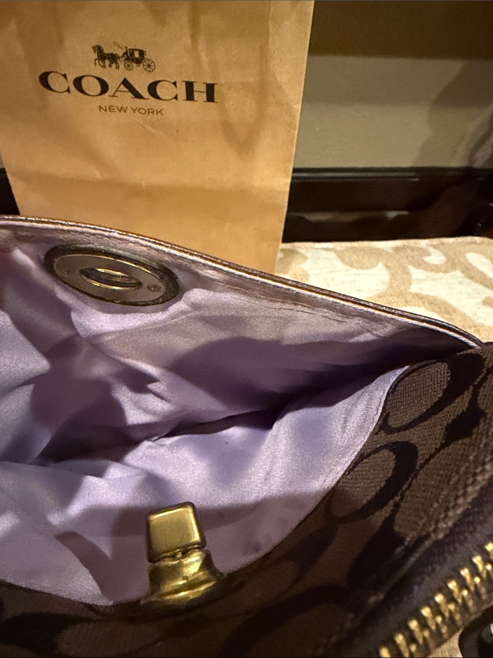 Coach Brown Signature Messenger Crossbody Bag with Gold-Tone Hardware - Picture 9 of 11